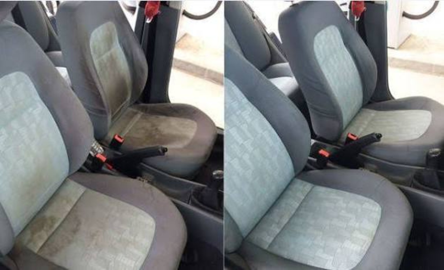 Bancos de carro antes à esquerda e depois à direita