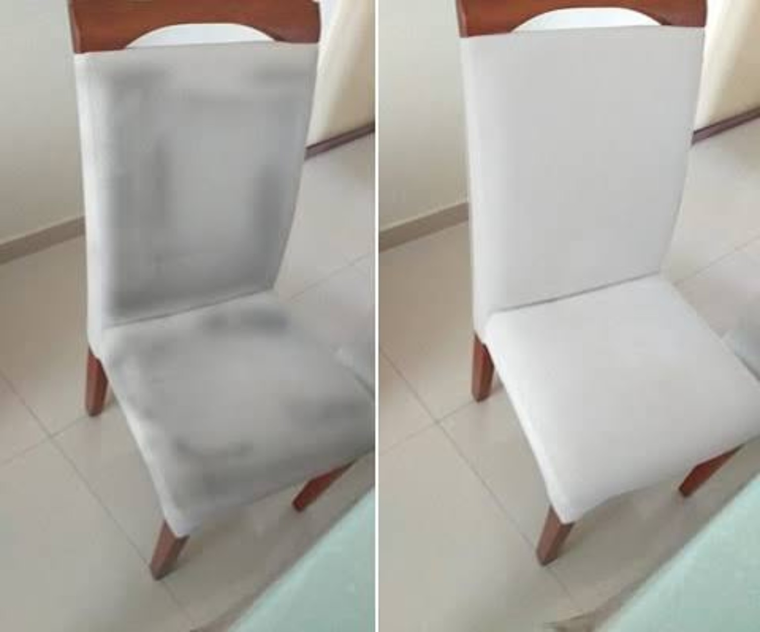 Cadeira de jantar antes à esquerda e depois à direita