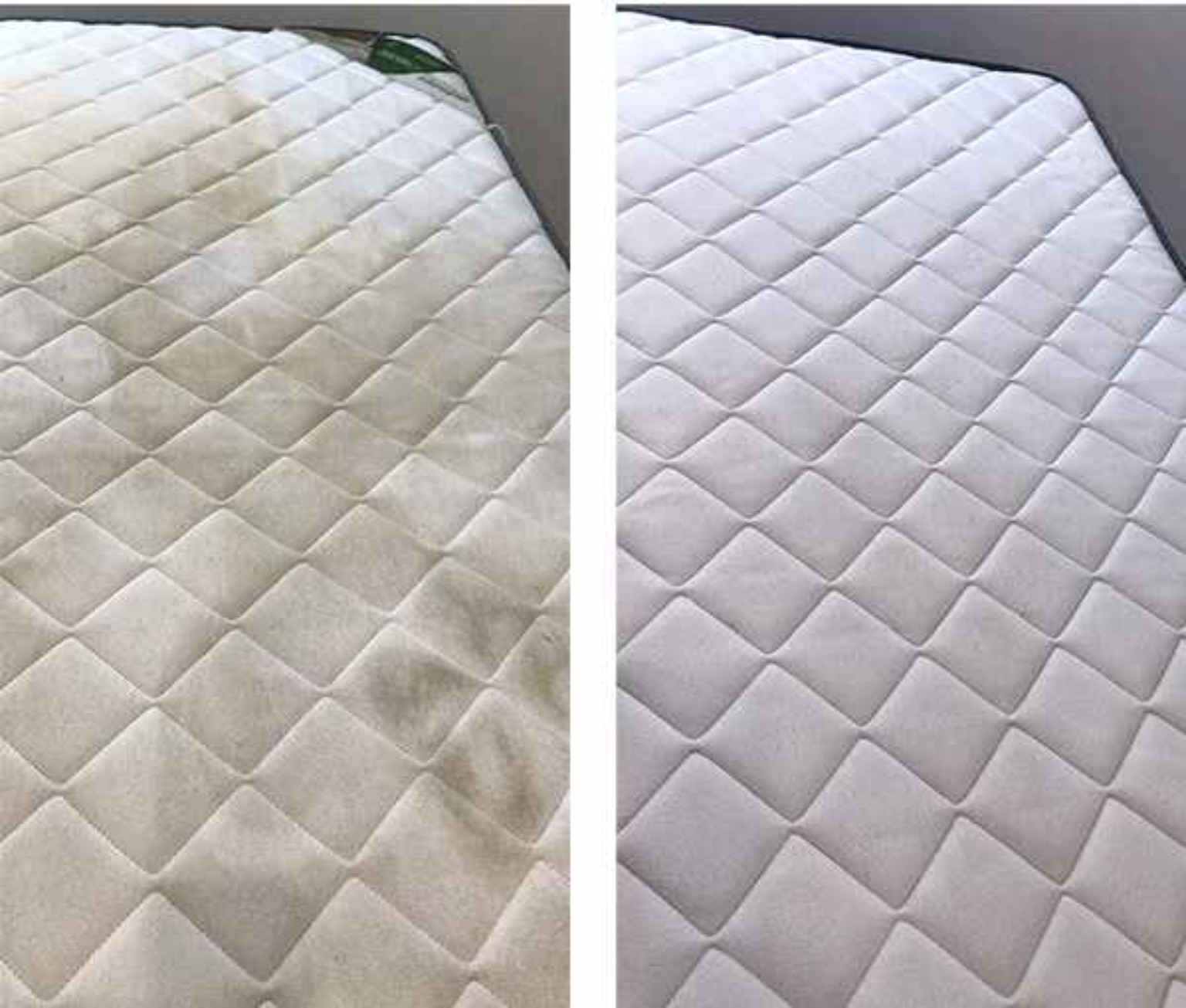 Detalhe do colchão antes à esquerda e depois à direita